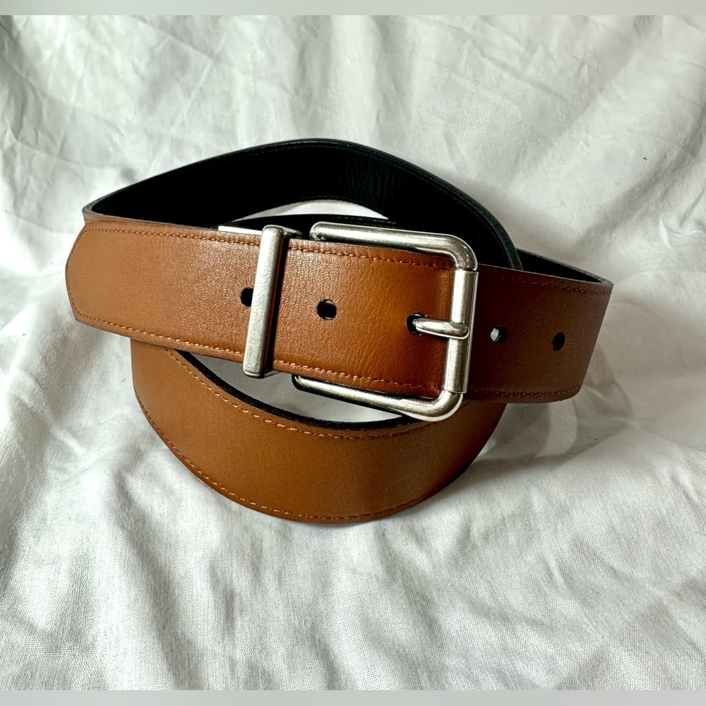 Genuine vintage SHINOLA Detroit reversible black tan leather belt large 44